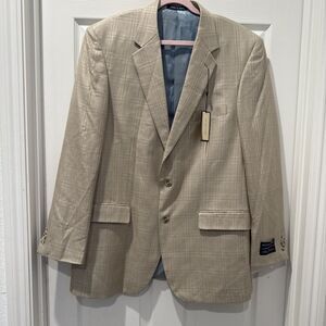 ALAN FLUSSER Beige Subtle Plaid Silk Wool Blazer Jacket Sports Coat Men’s 44L